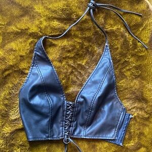 Silence + Noise Dark Brown Faux Leather Halter Top